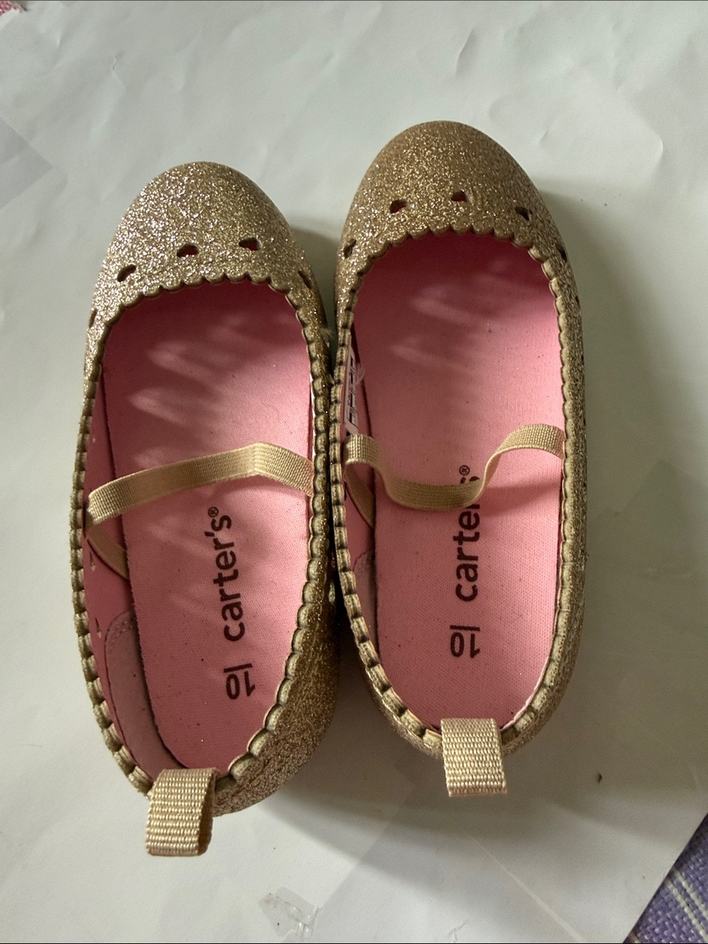 Carter's Gold Glitter Ballet Flats with Pink Insole